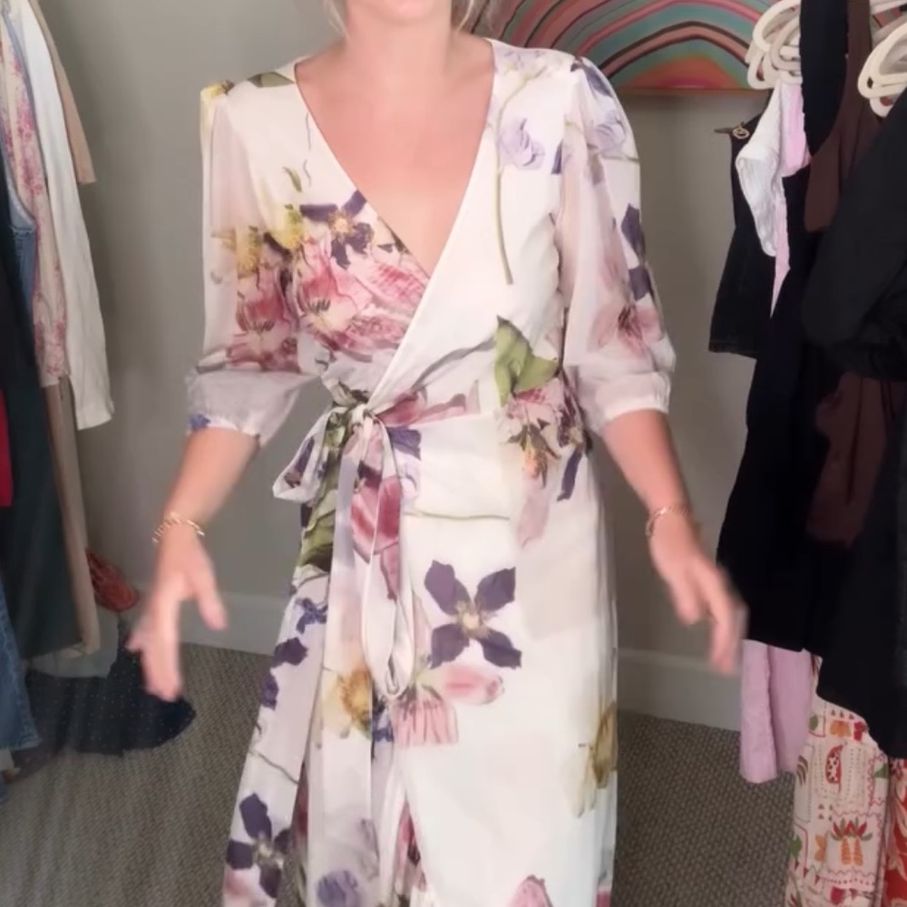 GANNI Tilden Mesh Floral Wrap Dress Sz 36 / 4 - Picture 8 of 8
